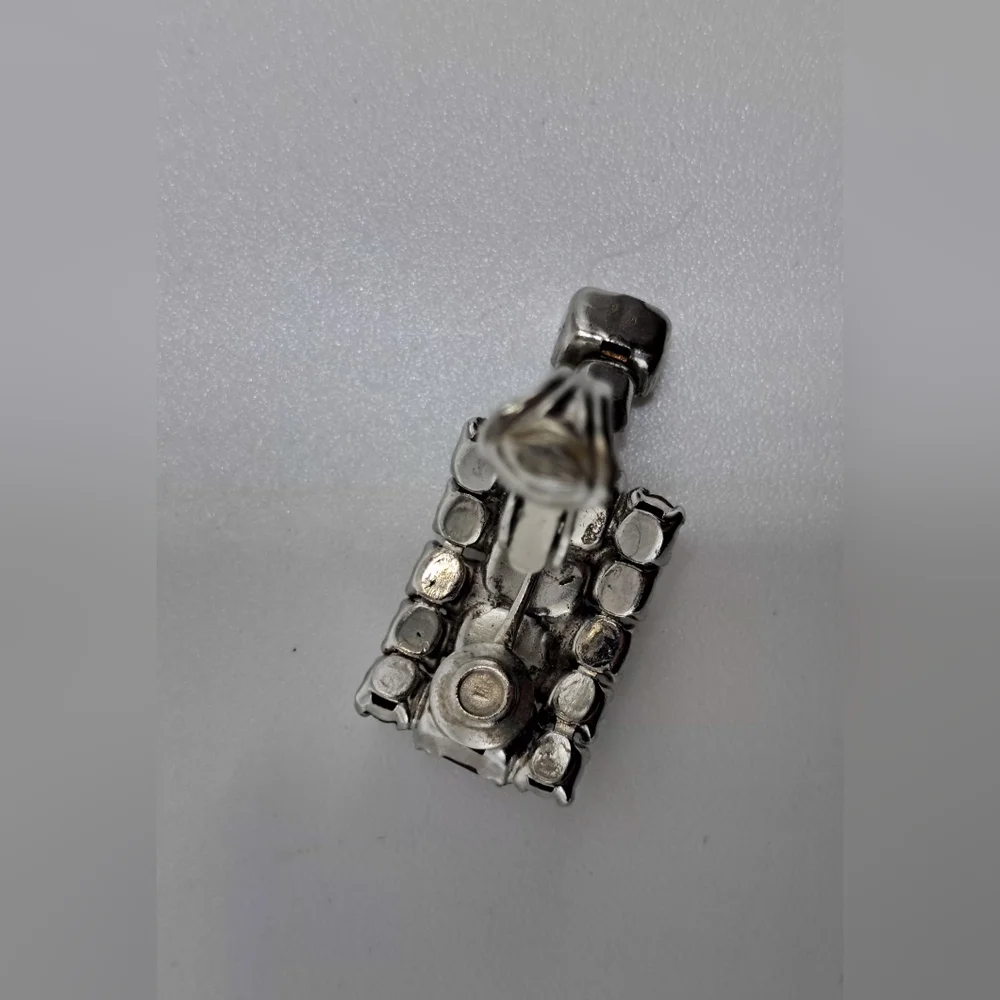 Vintage Silver Tone Rhinestone Clip On Earrings - Picture 3 of 3